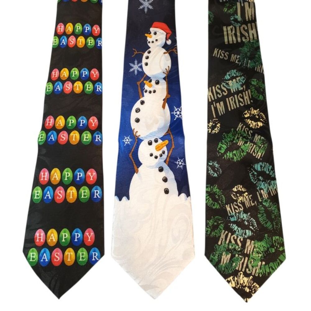 Holiday Ties #55B - Lot of 3 Novelty Neckties Easter St. Patrick's Day Snowman
